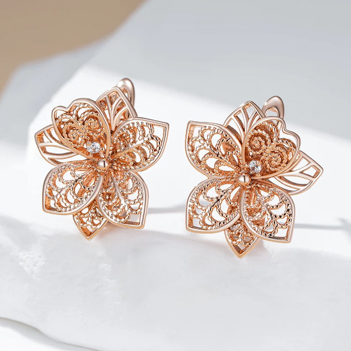 Vintage Rose Gold Flower Dangle Earrings