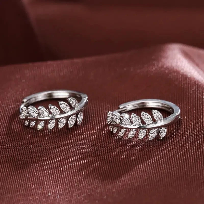 Elegant Crystal Leaf Hoop Earrings