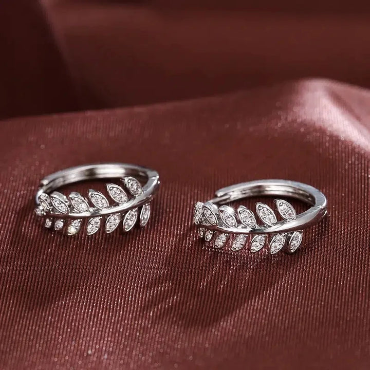 Elegant Crystal Leaf Hoop Earrings