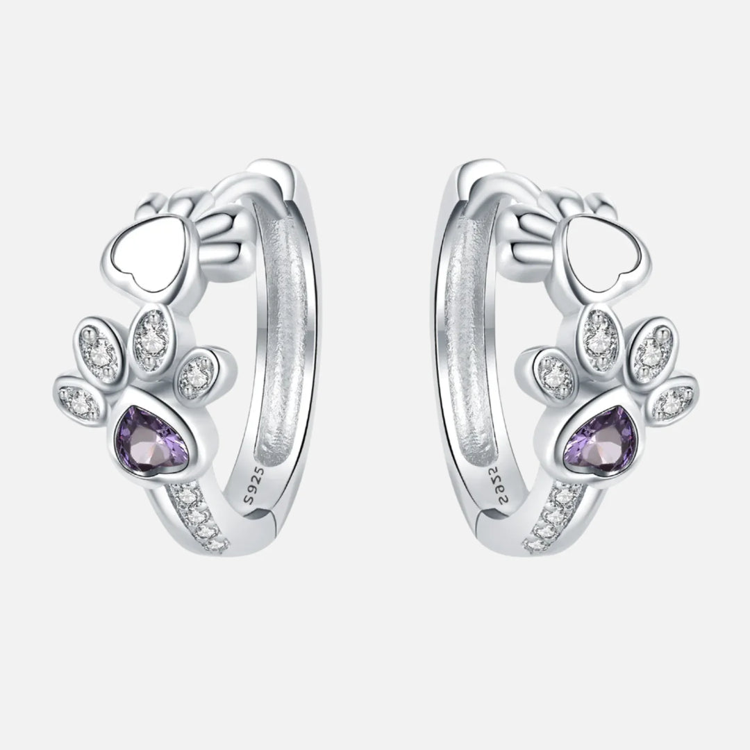 Paw Huggie Earrings Silver – With Zirconia and Heart Gem