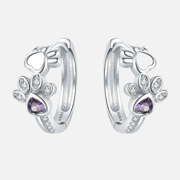 Paw Huggie Earrings Silver – With Zirconia and Heart Gem
