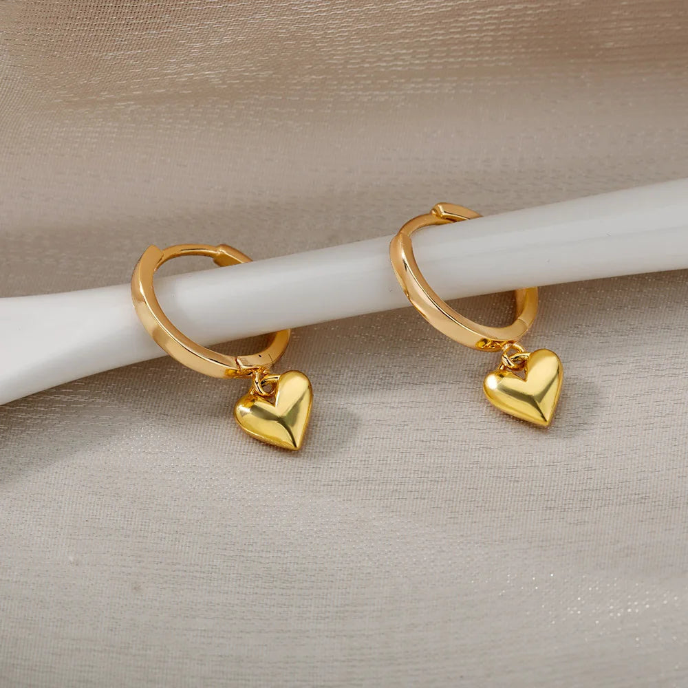 Vintage Gold Stainless Steel Heart Earrings