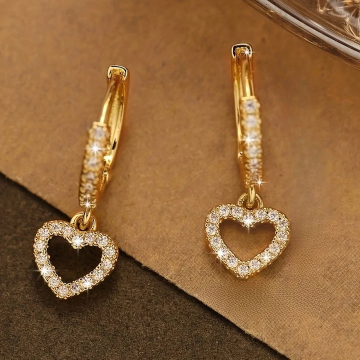 Sophisticated Gold Love Drop Zircon Earrings