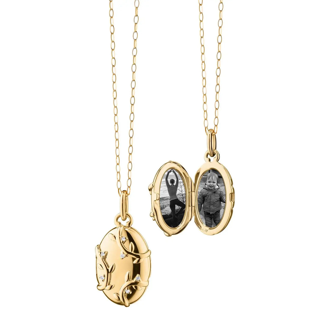 Elegant Zircon Oval Locket Photo Necklace