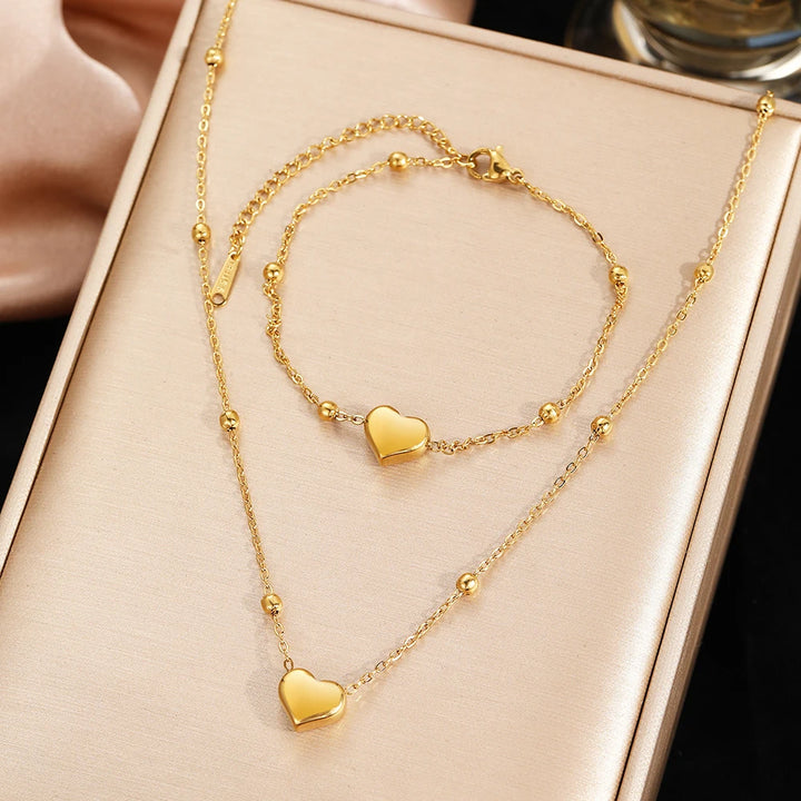 Stainless Steel Heart Pendant Set
