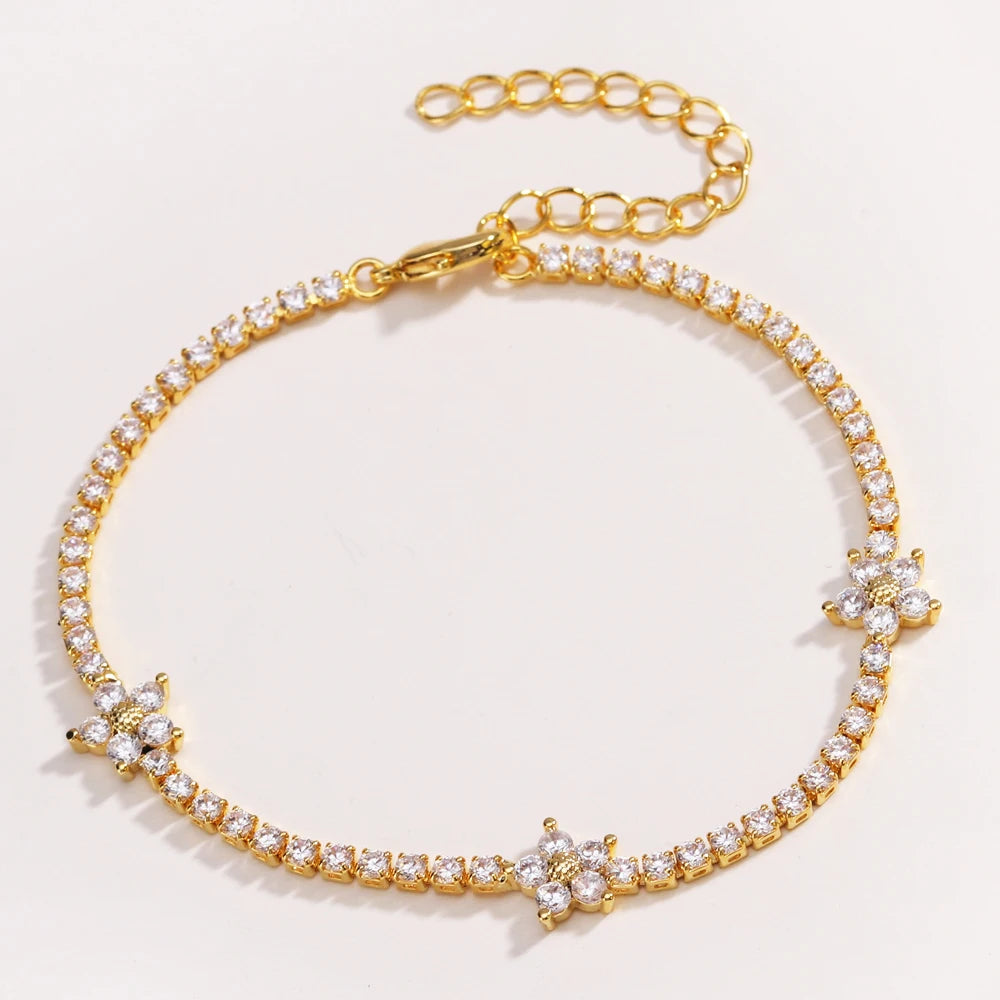 Chic Gold Colorful Zirconia Flower Necklace