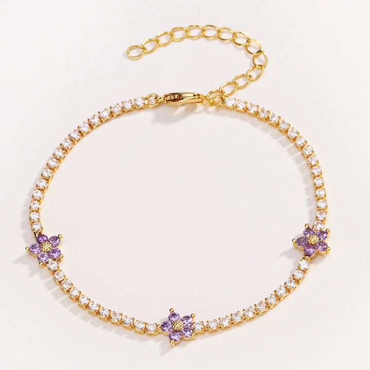 Chic Gold Colorful Zirconia Flower Necklace