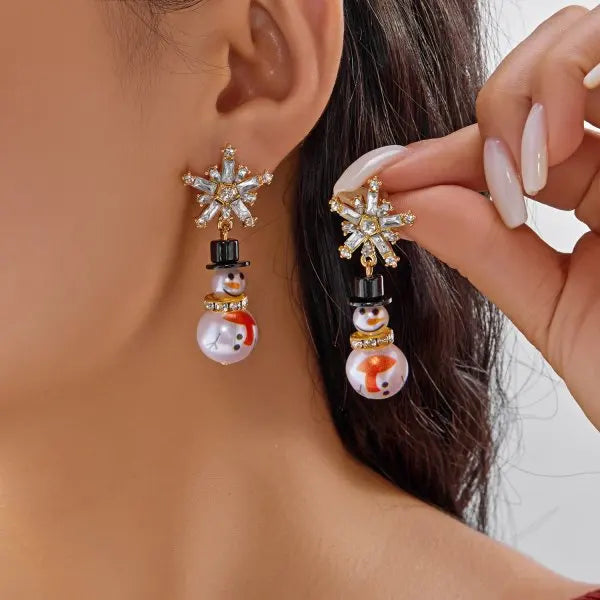 Elegant Crystal Snowflake Pearl Drop Earrings