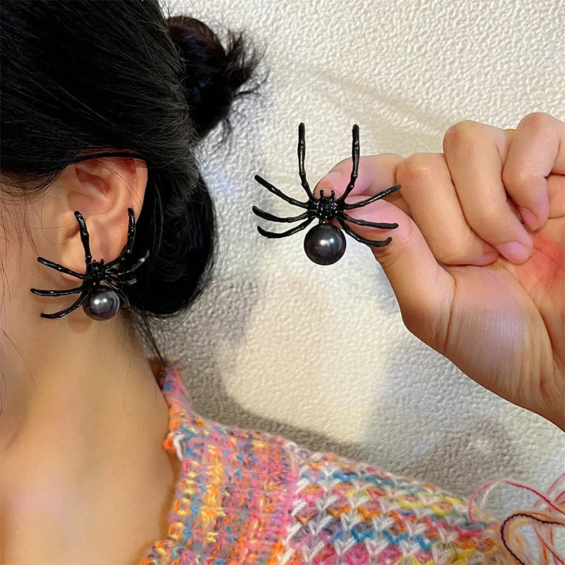 Black Spider Pearl Earrings