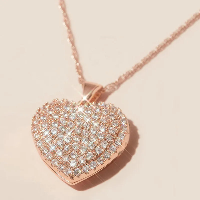 Timeless Rose Gold Paved Heart Necklace