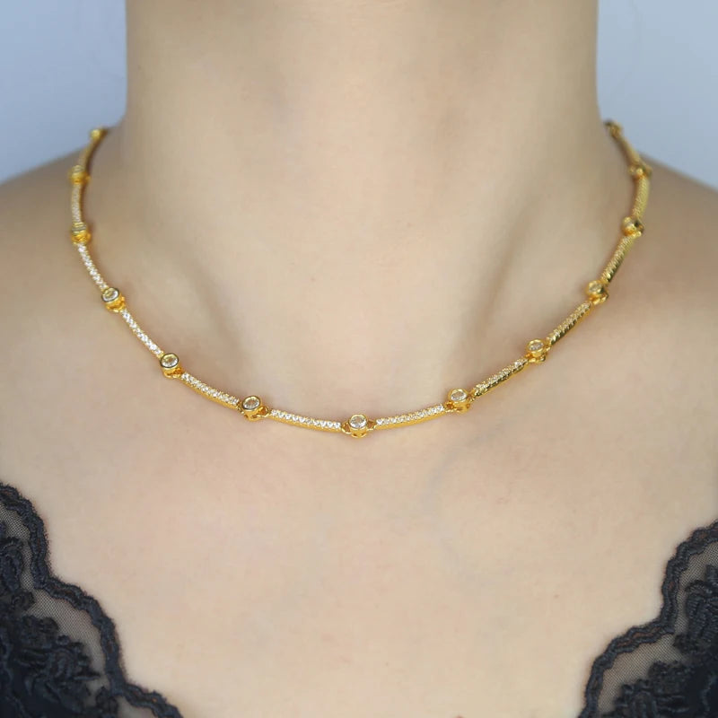 Sophisticated Gold Cubic Zirconia Tennis Choker