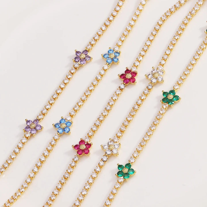 Chic Gold Colorful Zirconia Flower Necklace