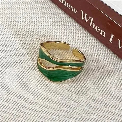 Vintage White Enamel Geometric Adjustable Ring