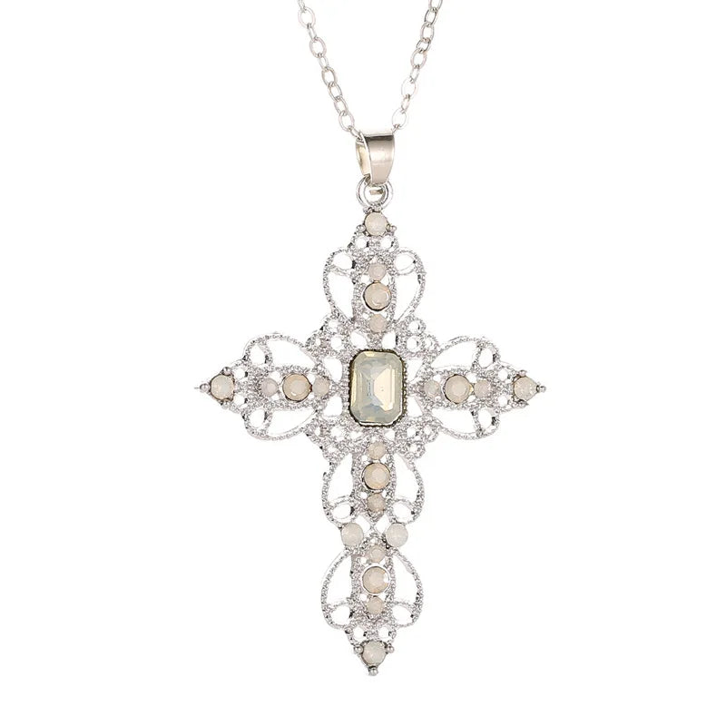 Gothic Large Zircon Cross Pendant Necklace