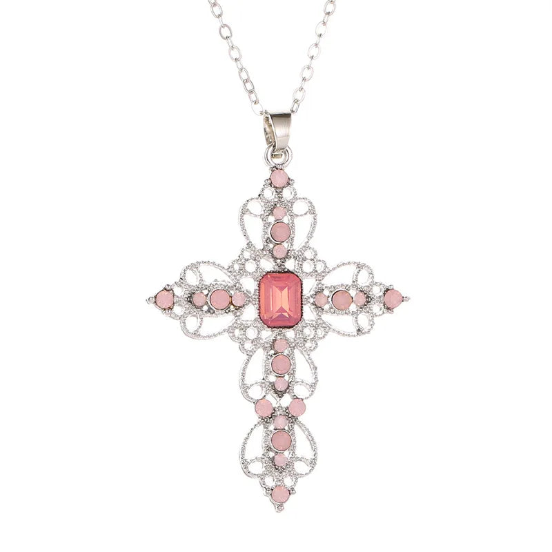 Gothic Large Zircon Cross Pendant Necklace