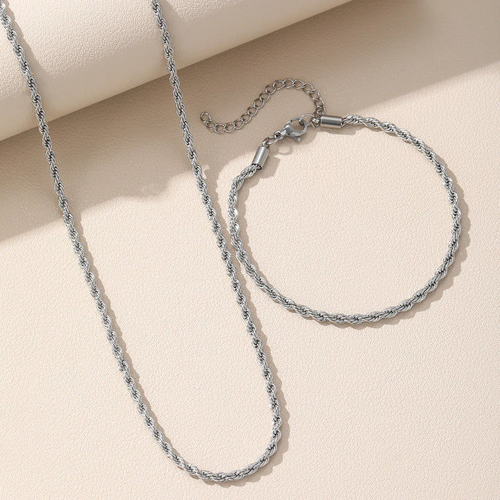 Vintage Twisted Stainless Steel Necklace and Bracelet Set