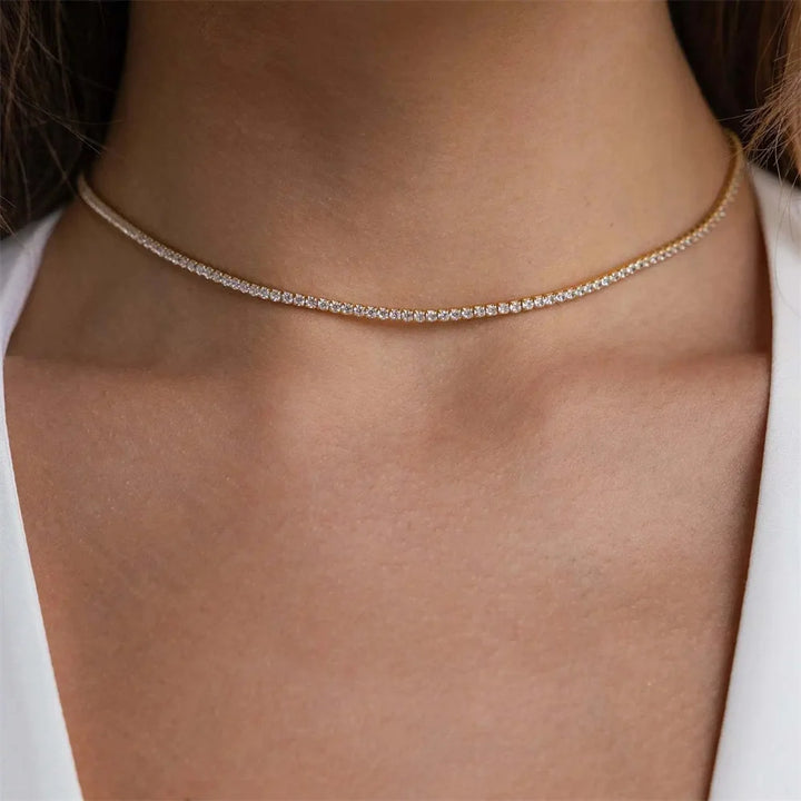 Elegant Gold Stainless Steel Tennis Necklace