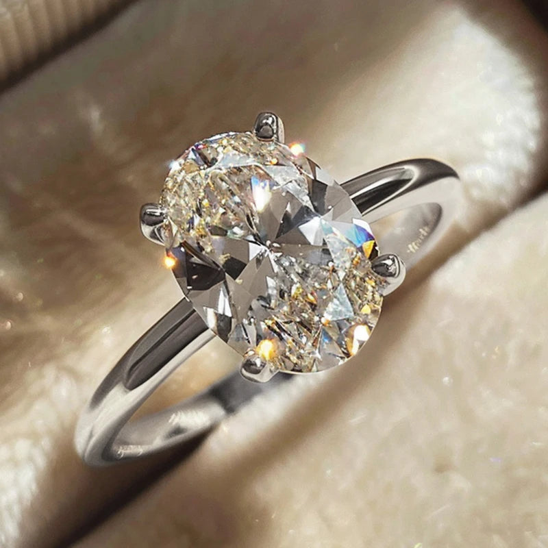 Elegant Sterling Silver Zircon Oval Ring