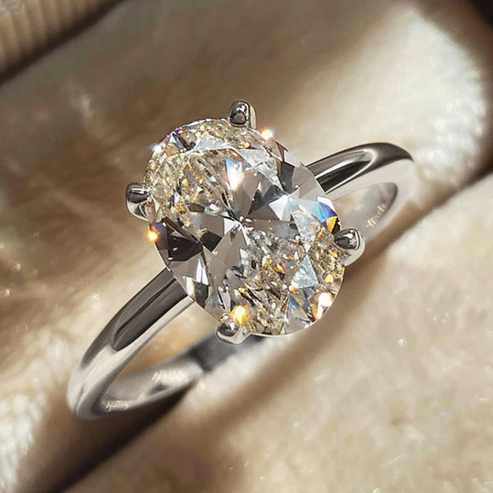 Elegant Sterling Silver Zircon Oval Ring