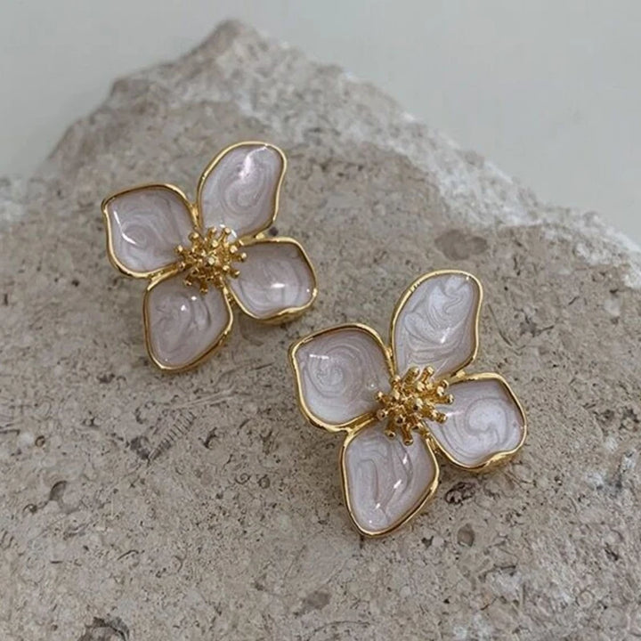 Elegant White Enamel Floral Drop Earrings