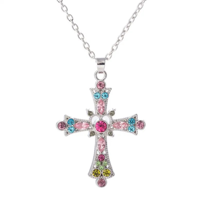 Gothic Large Zircon Cross Pendant Necklace