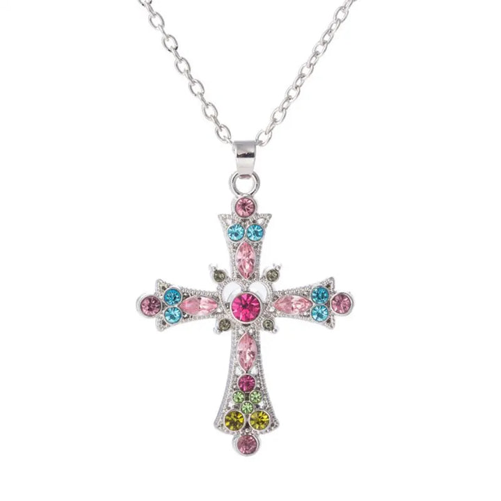 Gothic Large Zircon Cross Pendant Necklace
