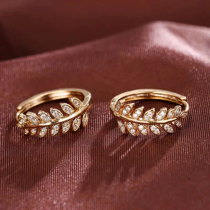 Elegant Crystal Leaf Hoop Earrings