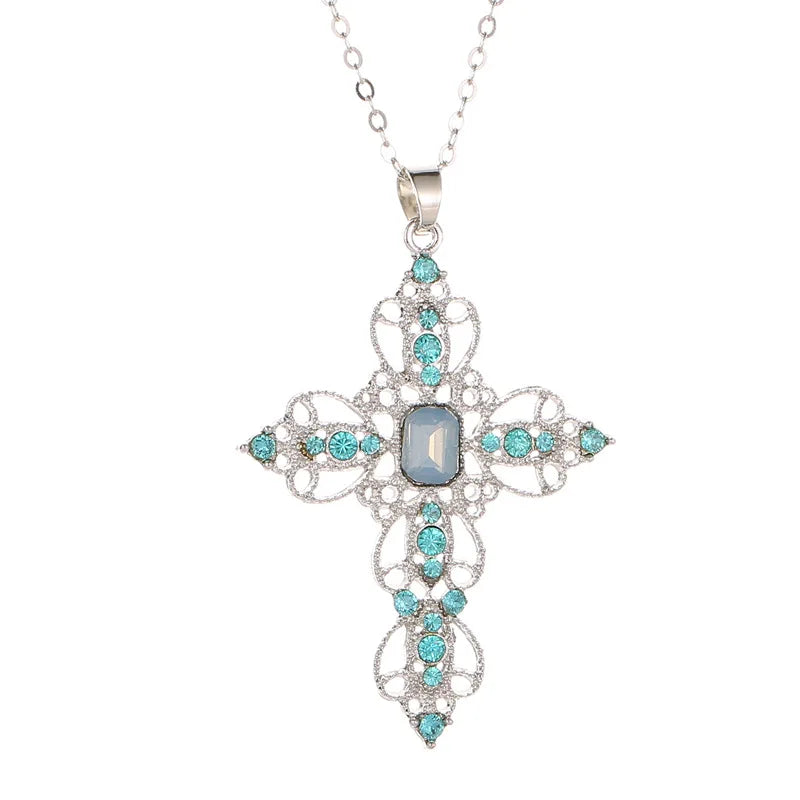 Gothic Large Zircon Cross Pendant Necklace