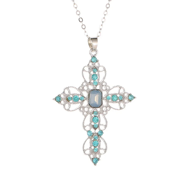 Gothic Large Zircon Cross Pendant Necklace