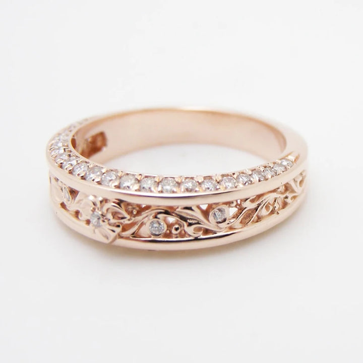Elegant Rose Gold Flower CZ Wedding Ring