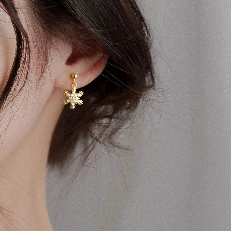 Chic Red Bow Snowflake Drop Earrings