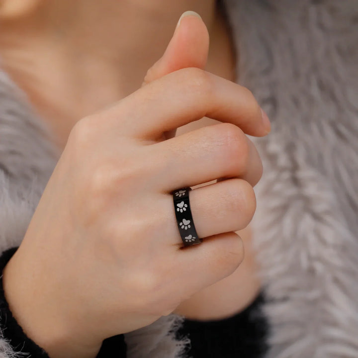 Handcrafted Paw Print Ring in Stainless Steel