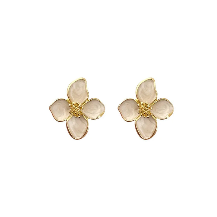 Elegant White Enamel Floral Drop Earrings