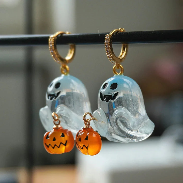 Halloween Ghost and Pumpkin Hoop Earrings