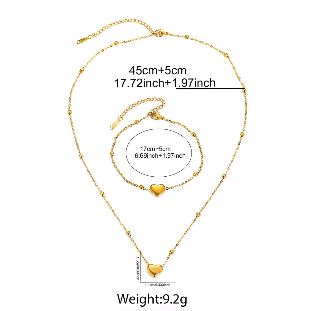 Stainless Steel Heart Pendant Set