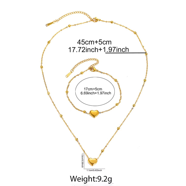 Stainless Steel Heart Pendant Set