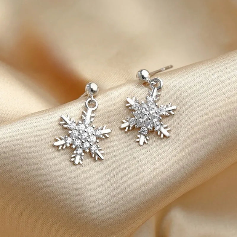 Chic Red Bow Snowflake Drop Earrings