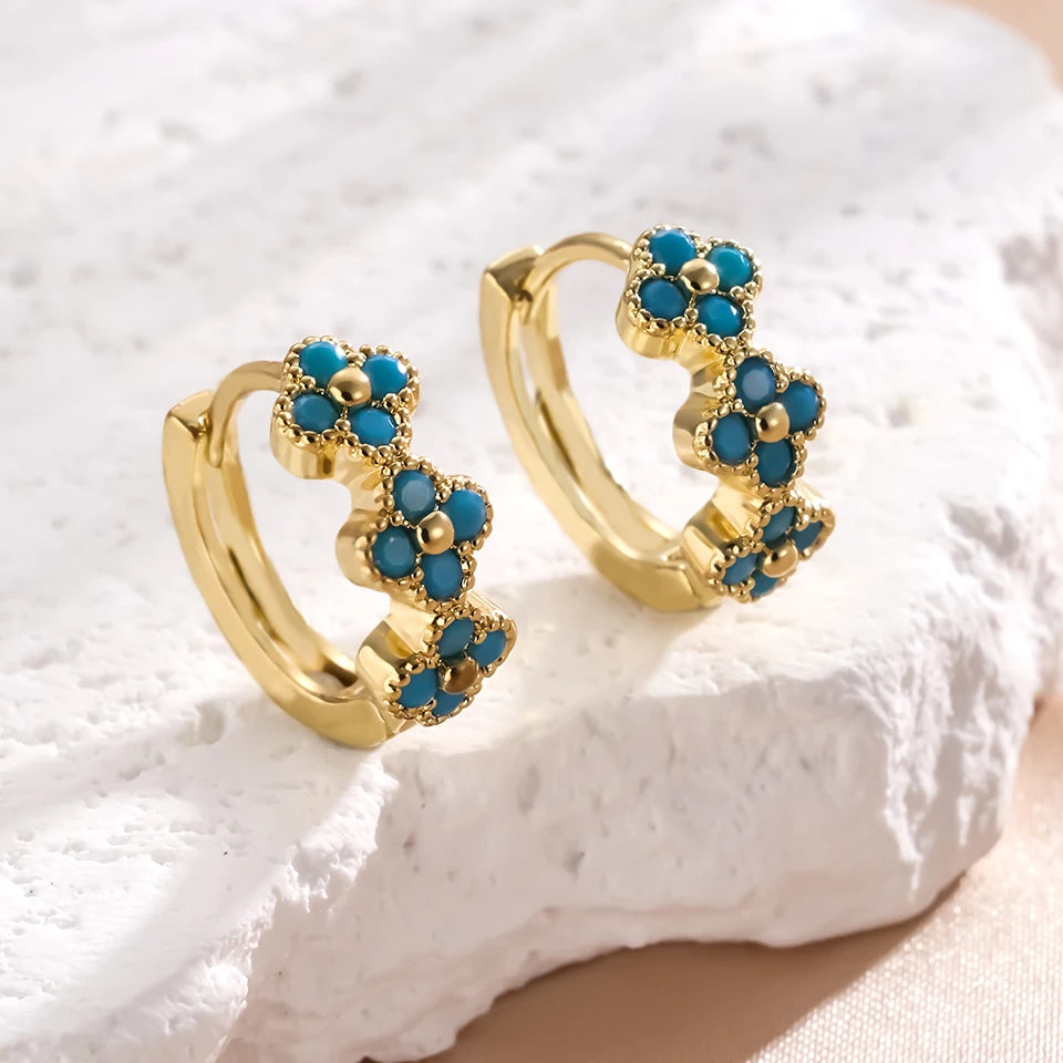 Chic Turquoise Blue Flower Hoop Earrings