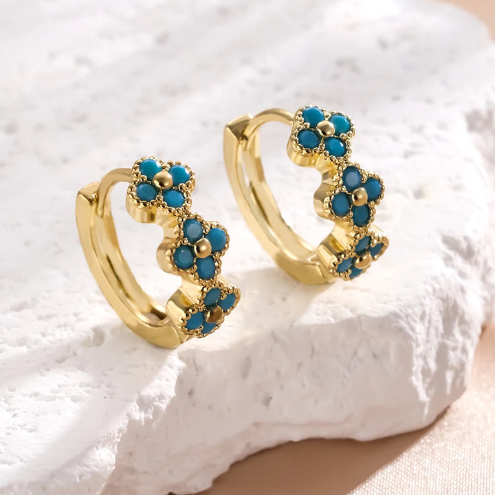Chic Turquoise Blue Flower Hoop Earrings