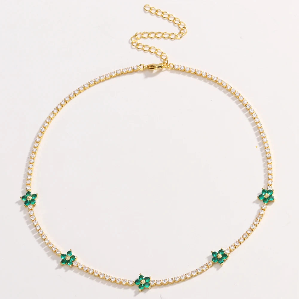 Chic Gold Colorful Zirconia Flower Necklace
