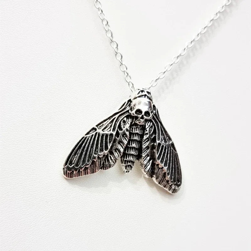 Gothic Moth Skull Pendant Necklace