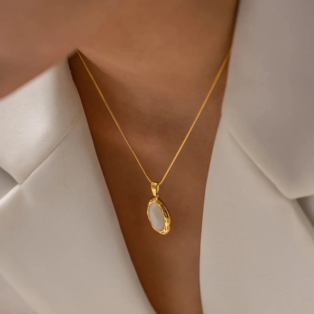Gold Plated Oval Cat Eye Opal Necklace