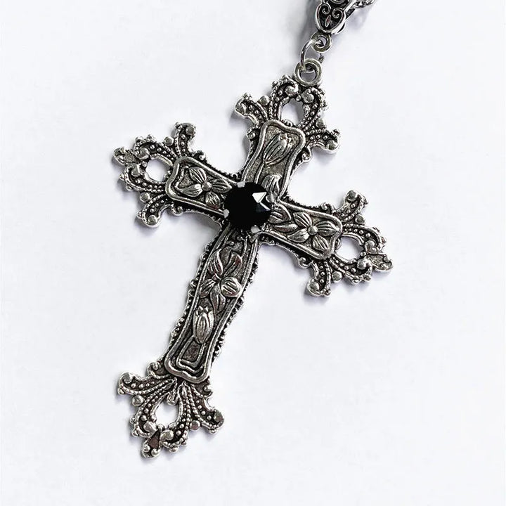 Gothic Large Zircon Cross Pendant Necklace