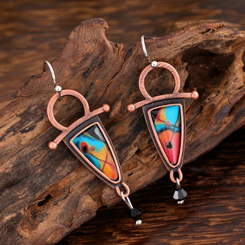 Retro geometric pattern earrings