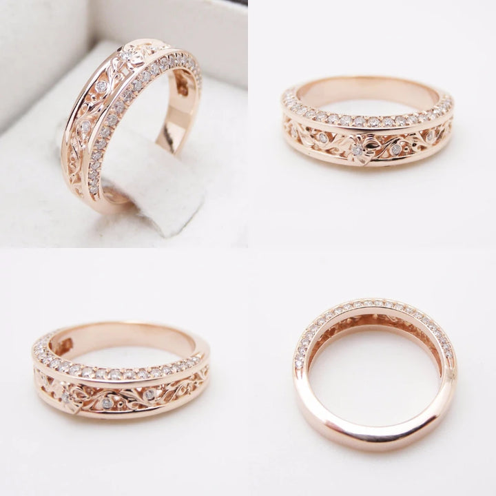 Elegant Rose Gold Flower CZ Wedding Ring