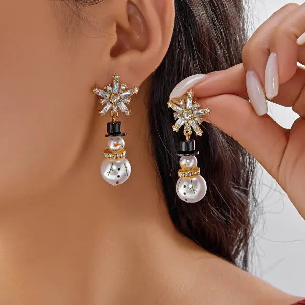 Elegant Crystal Snowflake Pearl Drop Earrings