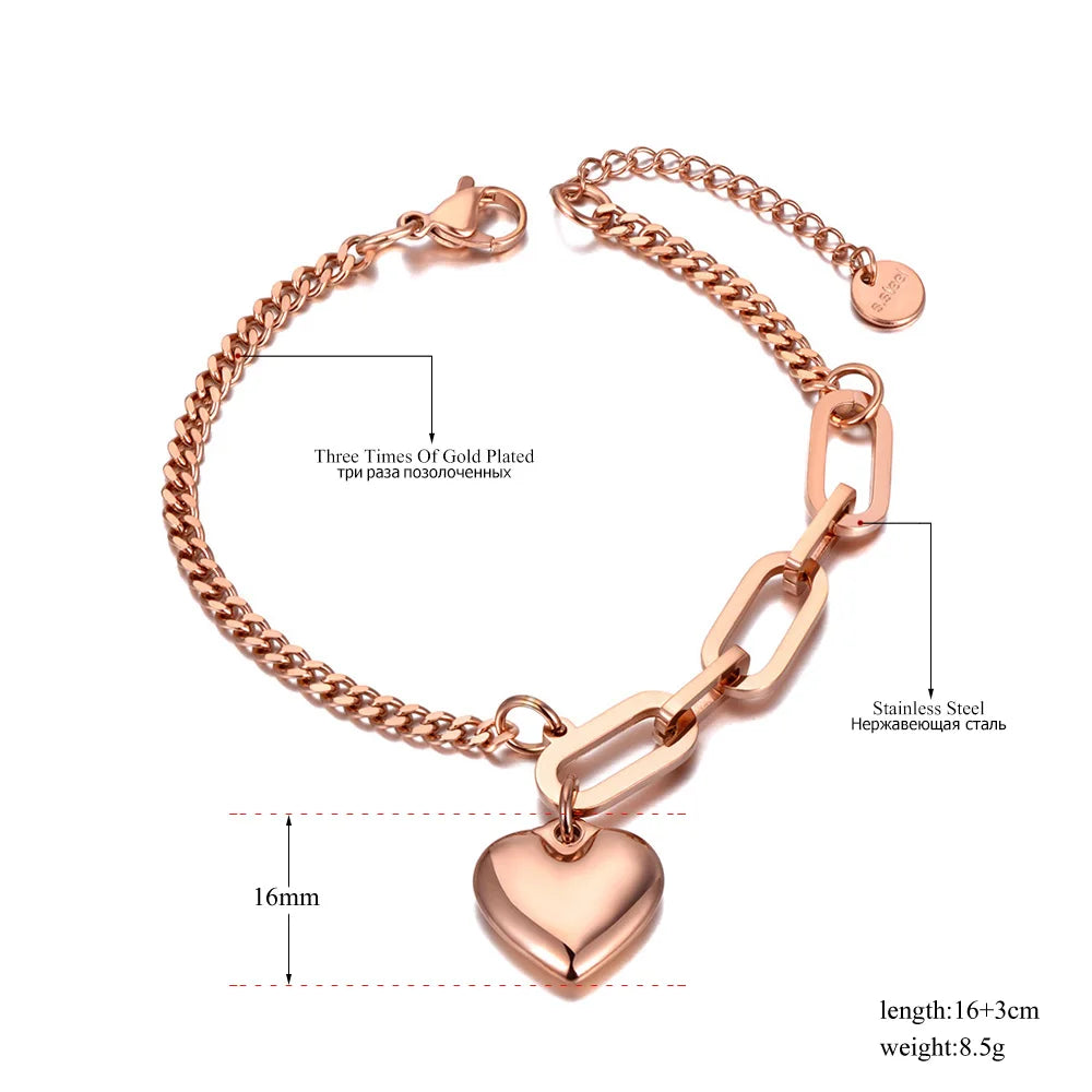 Elegant Titanium Heart Charm Bracelet