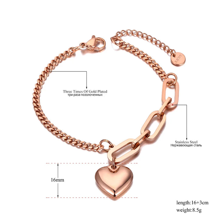 Elegant Titanium Heart Charm Bracelet