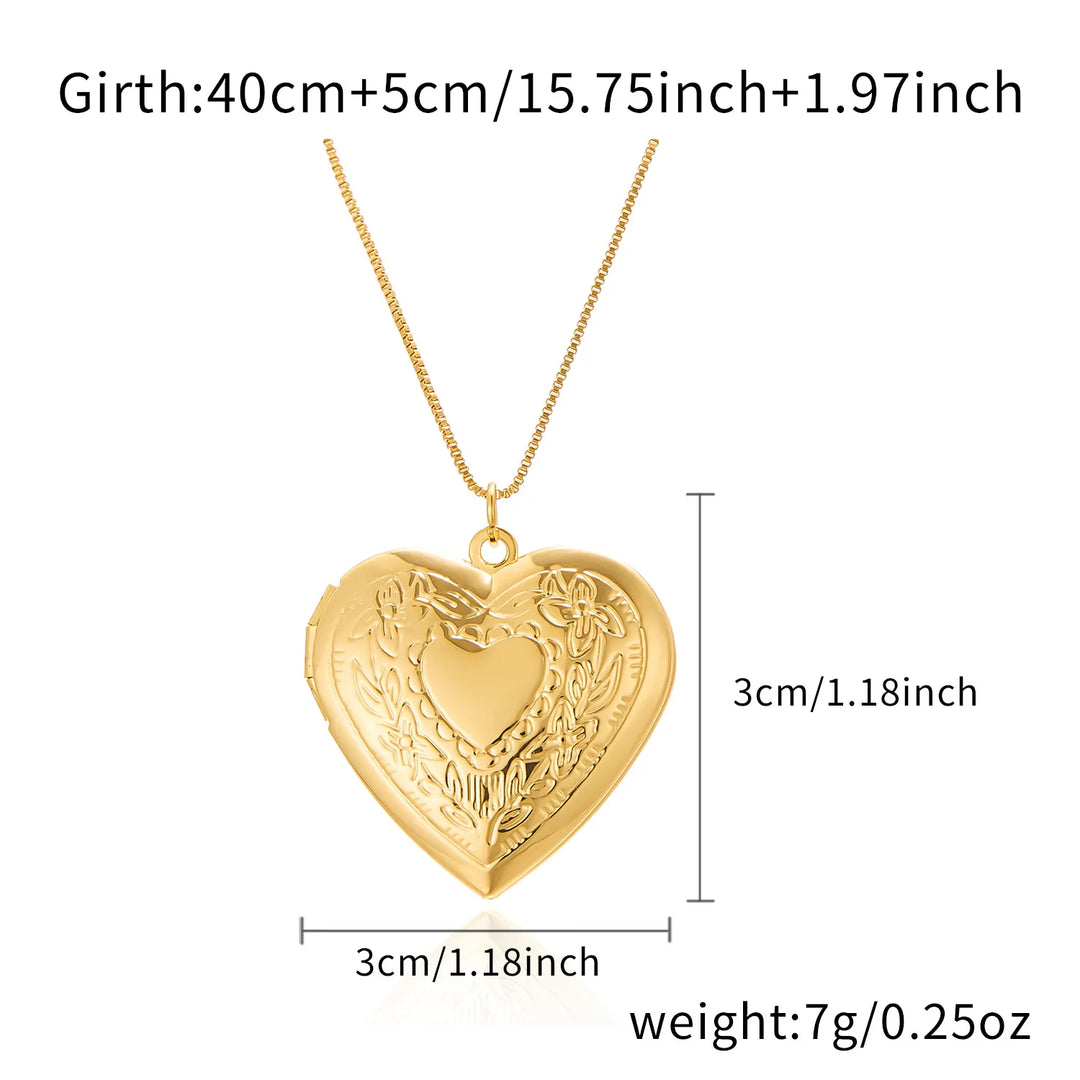 Vintage Heart Embossed Photo Locket Necklace