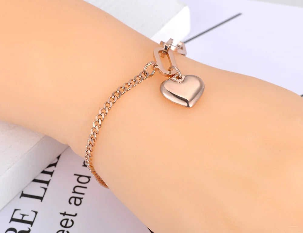 Elegant Titanium Heart Charm Bracelet